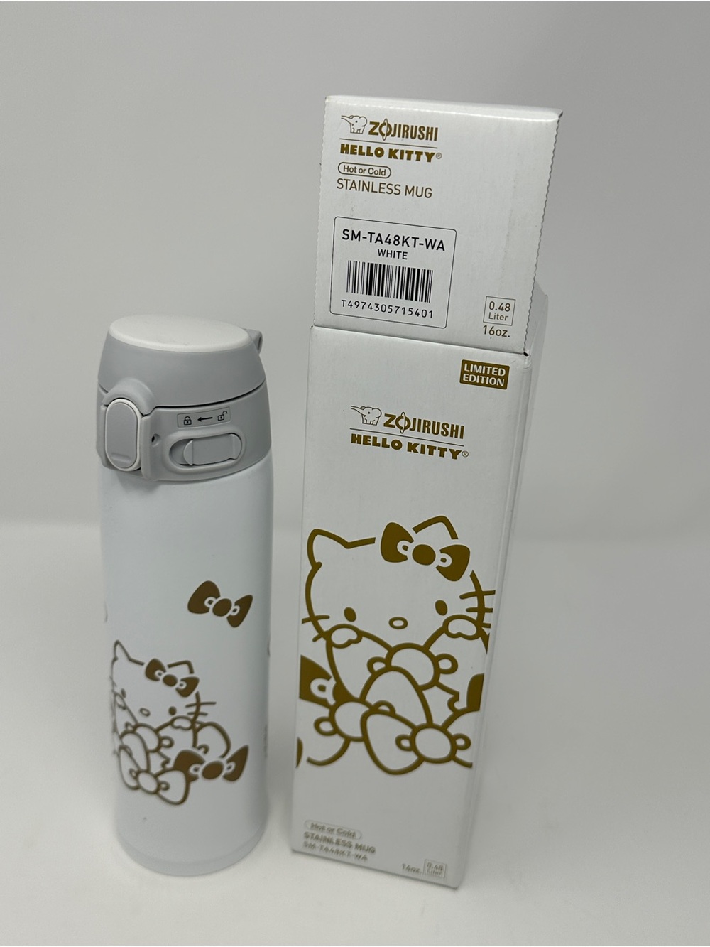 Travel mug - Hello Kitty White Stainless Steel Mug - NEW in box - 16 oz
